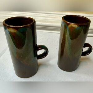 Vintage Hand Thrown Drip Glaze Pottery Caffe D'Vita Espresso Cups Set of 2